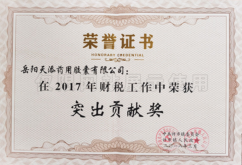 2017年財稅工作中榮獲突出貢獻獎